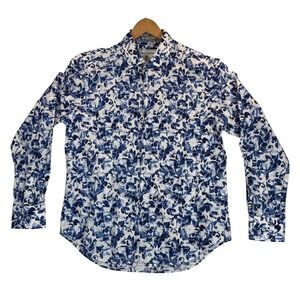 Robert Graham Classic Fit Blue White Floral Linen Blend Long Sleeve Shirt Sz L